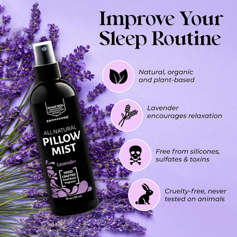 Pack Aromasong All Natural Pillow Spray for Deep Sleep- Holiday Gift of Lavender, Ocean Mist, and Eucalyptus Included