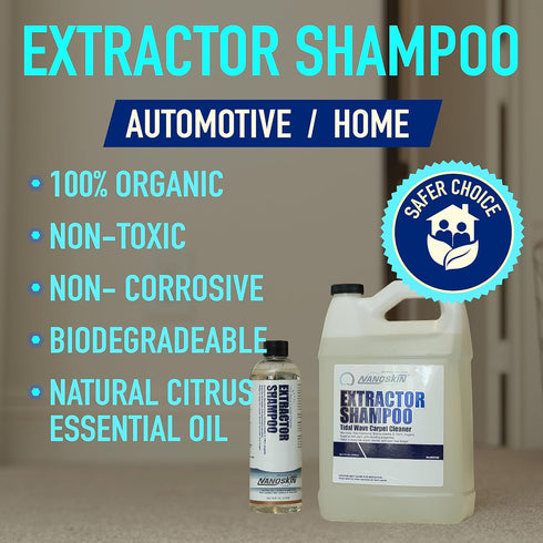 Nanoskin EXTRACTOR SHAMPOO, Low Foaming Carpet Cleaner 16 Oz., Upholstery Cleaner, Stain Remover & Odor Eliminator