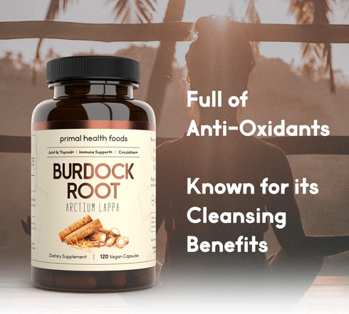 Organic Burdock Root Capsules 1000 mg, 60 Servings for Circulation, Blood, Immune, Thyroid, Skin, Joint Support
