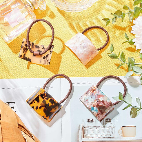 Willbond 4 Pieces Acrylic Ponytail Cuff, Tortoise Shell High Pony Rope Hair Ties, Sweet Color for Women Accessories