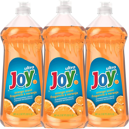 JOY Ultra Orange Dishwashing Liquid Soap, Grease Cutting, Orange Scent, 30 fl oz (Pack of 3)