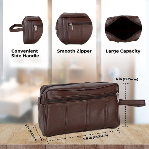 Liberty Leather Genuine Sheep Nappa Leather Toiletry Travel Bag, Bathroom Organizer with Multiple Compartments