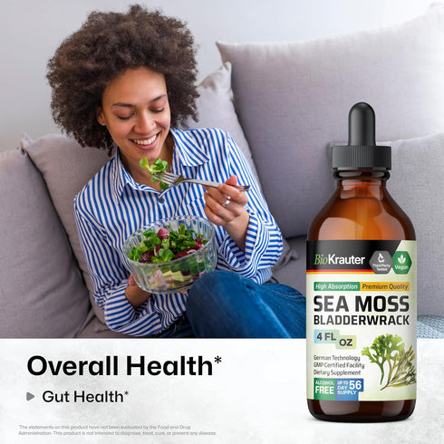 BIO KRAUTER Irish Sea Moss Drops - Vegan Immune Support Supplement with Bladderwrack, Alcohol & Sugar Free, 4 Fl.Oz.
