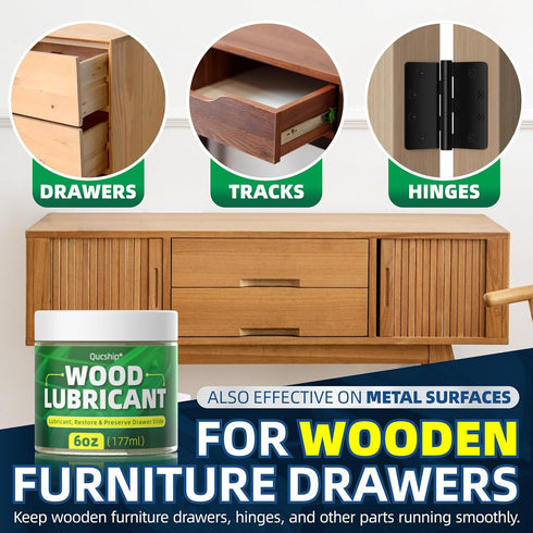 Qucship 6oz Wood Lubricant & Wax - Sliding Drawer & Door Hinge Lubricant, Restore & Maintain Wooden Slide, Paste Wax