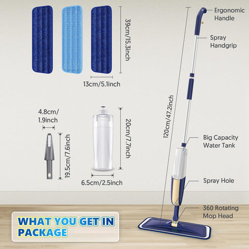 Microfiber Spray Mops for Hardwood Floor Cleaning - MEXERRIS Wet Jet Mops with 3X Washable Pads for Floor