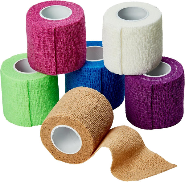 MEDca Self Adherent Cohesive Wrap Bandages, 2 Inches X 5 Yards, 6 Count (Rainbow Color)