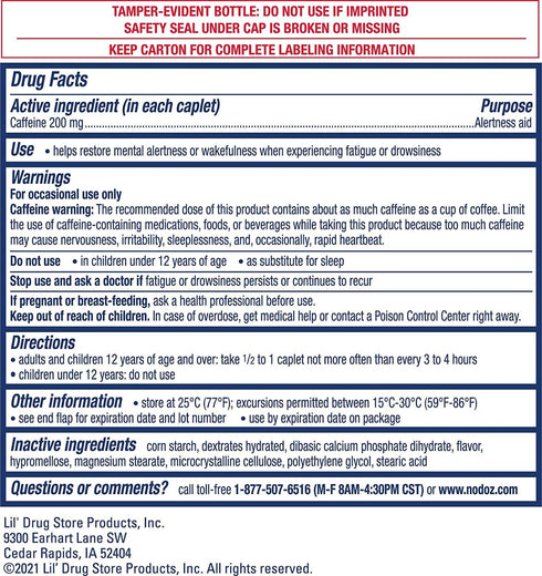 NoDoz 200mg Maximum Strength Caffeine Pills, 60 Caplets Total