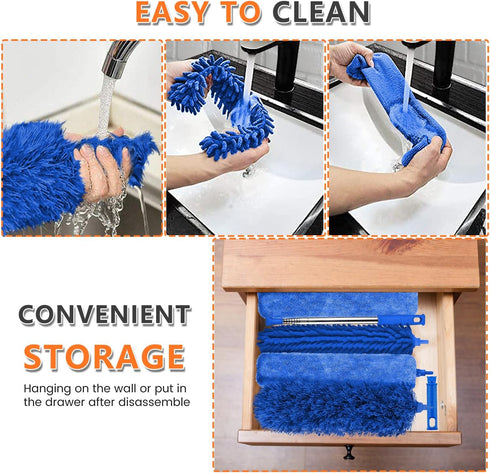 Microfiber Feather Duster, 7PCS Washable Dusters with 100" Extension Long Pole for High Ceiling Cleaning