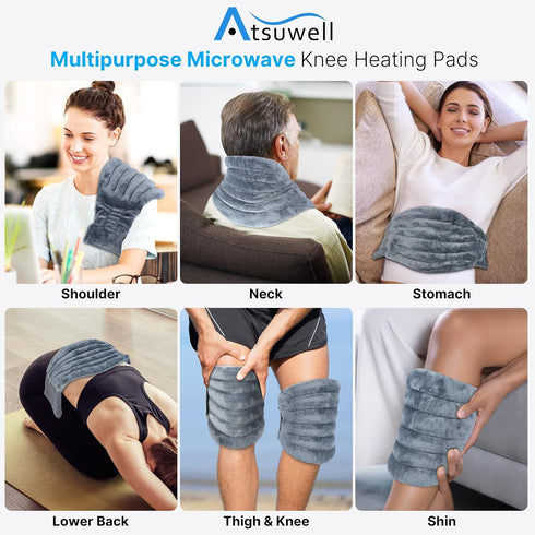 Atsuwell Microwave Heating Pad for Knee Pain Relief, Microwavable Heated Knee Wrap for Muscle, Joint Treatment, 2 Packs