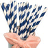 Navy Blue Striped Paper Drinking Straws, Disposable Retro Swirl Straws for Lemonade, Water, Juice, Nautical Party