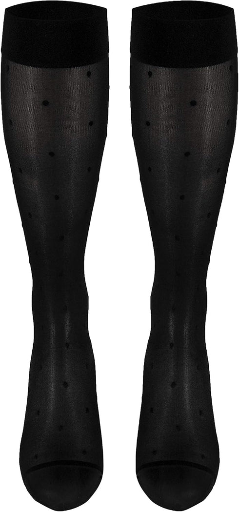 Truform Sheer Compression Stockings, 15-20 mmHg, Women's Knee High Length, Dot Pattern, Black, Small