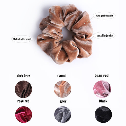 Whaline 6 Big Hair Scrunchies - Velvet Elastics Large Hair Bobble Bands for Women, Soft Hair Ties in 6 Colors