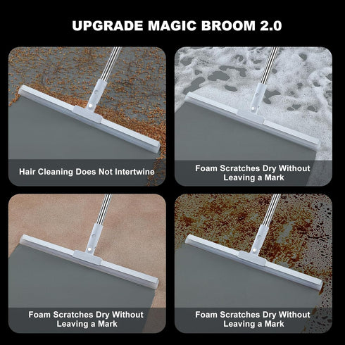 Rubber Squeegee Broom for Floor,62" Long Handle Window Squeegee, Silicone Pet Hair Remover,Magic Broom for Indoor Cleaning,Cleans glass, hair, fine dust, liquids, suitable for Smooth Floors, Rugs