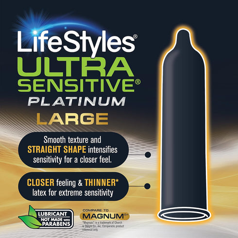 Lifestyles Ultra Sensitive Platinum Large Latex Condoms - Maximum Pleasure