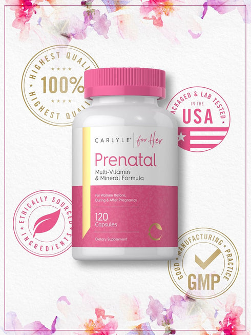 Carlyle Prenatal Vitamins for Women, 120 Capsules, Multivitamin & Mineral Formula with Folic Acid, Non-GMO & Gluten Free