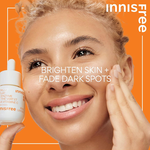 innisfree Green Tea Enzyme Vitamin C Brightening Serum for Dark Spot Fading, Korean Face Serum