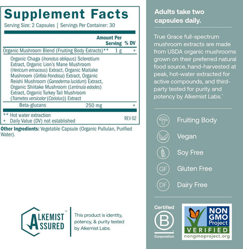 Immune 60 Count True Grace Mushroom Myco-Renew Blend Daily Support - Capsules - Organic