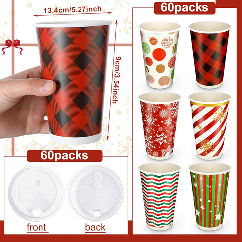 WILLBOND 60 16 oz 6 Pcs Hot Chocolate Coffee Cups Christmas Party Favor Gift Disposable Coffee Cups Holiday Hot Cocoa