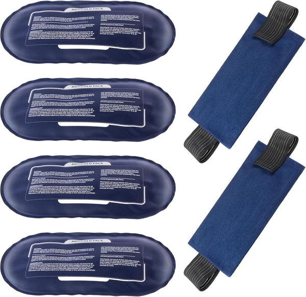 Ice Packs for Injuries, 4 Pack Reusable Hot and Cold Gel Packs with 2 Adjustable Flexible Wraps for Pain Relief
