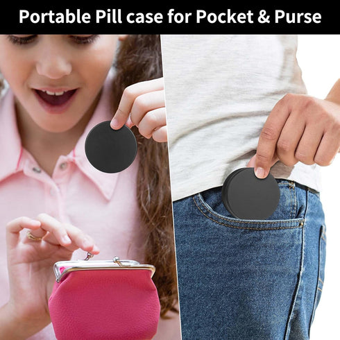 Portable Pill Case, Waterproof Single Metal Pill Organizer for Pocket Purse, Aluminium Alloy Round Container, Medium