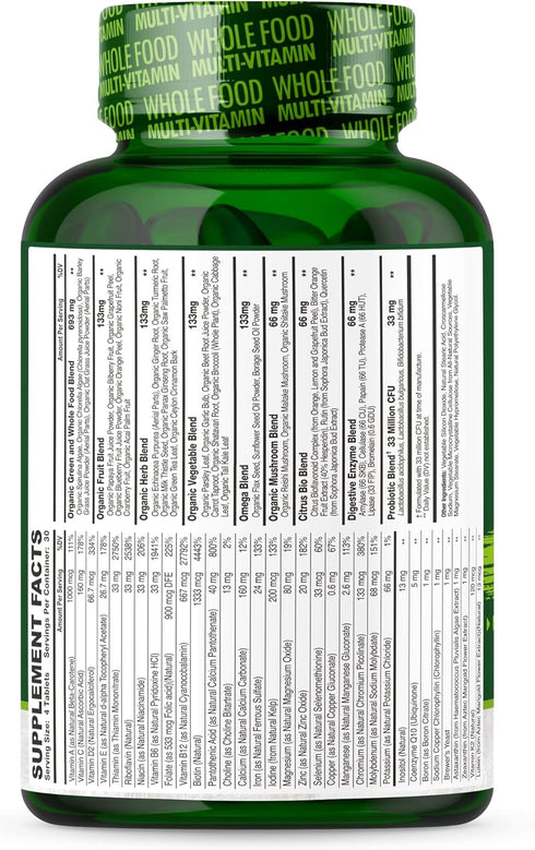 Whole Food Multivitamin for Men - 120 Tablets, Natural Multi Vitamins, Minerals, Organic Extracts