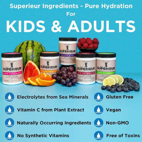 Superieur Electrolytes - Plant Based Supplement w/Sea Minerals for Hydration & Recovery - Watermelon (70 Servings)