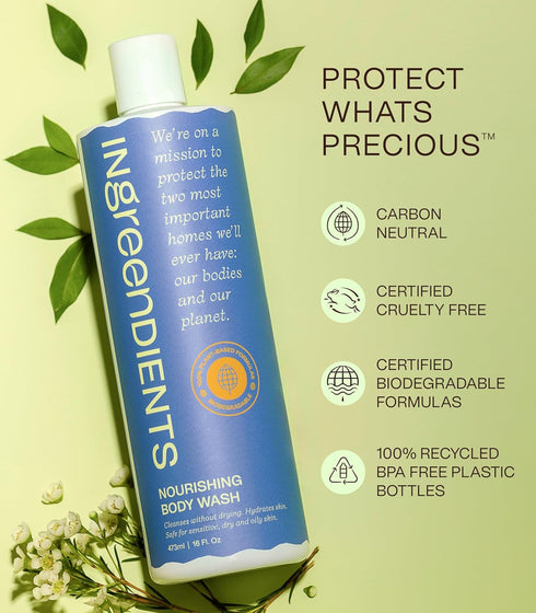 Non Toxic Vegan Body Wash with Organic Ingredients - Moisturizing for Dry Skin, Paraben Free, 16 FL. OZ