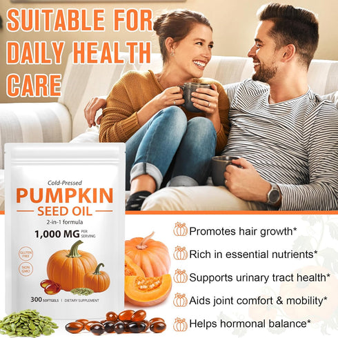Xaarty 300 Pumpkin Seed Oil with Saw Palmetto, Pumpkin Seed Oil Capsules, Cold Pressed Pure Virgin Oil, Supports
