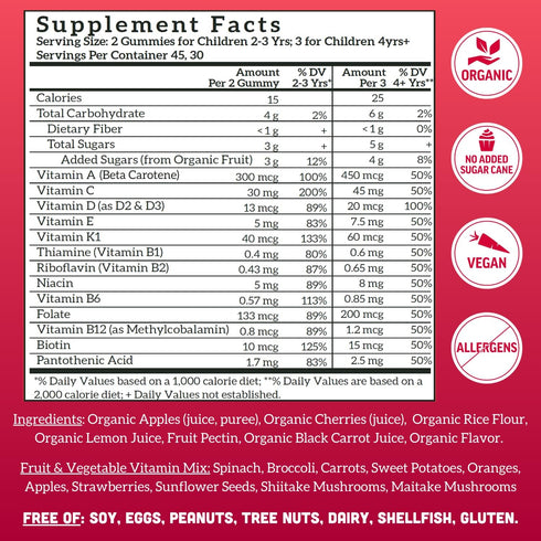 Gummies Gummy 90 (1-2 Llama Naturals Kids Multivitamin | Real Fruit, No Added Sugar Cane | Organic Vegan Toddler Whole