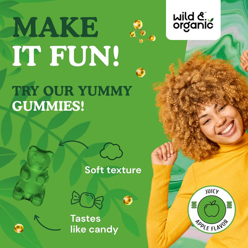 Wild & Organic Chlorophyll Gummies 50mg, Detox Cleanse Supplements with Sodium Copper Chlorophyllin, 60 Herbal Chews