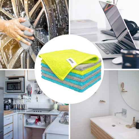 FIXSMITH Microfiber Cleaning Cloth - Pack of 8, 12 x 16 in, Lint-Free, Streak-Free, Highly Absorbent Cleaning Towels