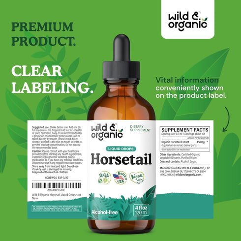 Horsetail Horsetail 4 oz Wild & Organic Herb Tincture - Hair Skin and Nails Support - Liquid Supplement - Vegan, Sugar