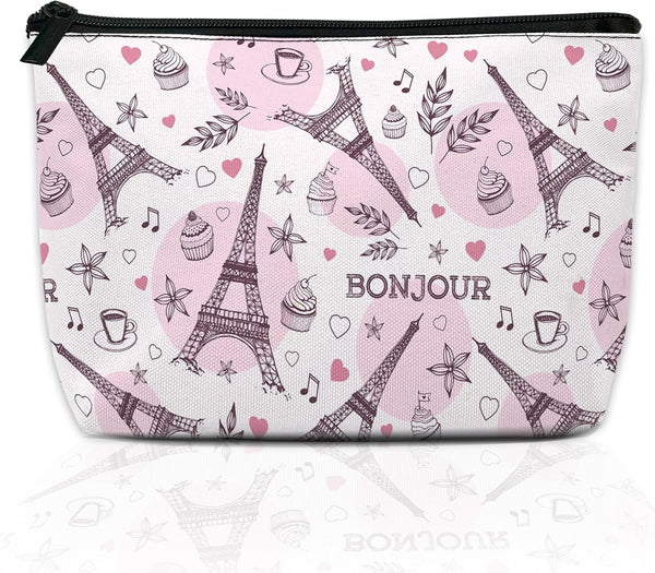 Watercolor Paris Tower Makeup Bag for Purse, Waterproof Funny Cosmetic Bags for Women, Zipper Travel Toiletry Pouch