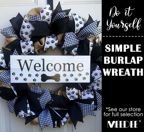 MEEDEE Black Burlap Wired Ribbon, 1.5 Inch, 10 Yards for Crafts, Gift Wrapping, and Home Decorating