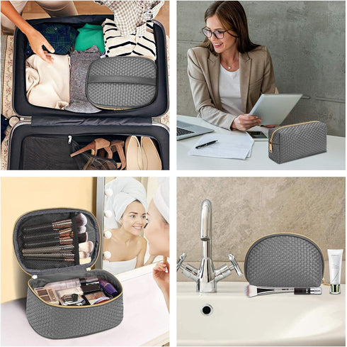 KTMOUW 3 Pcs Waterproof Makeup Bag Set | Portable Travel Cosmetic Organizer Storage Bag for Women, Grey