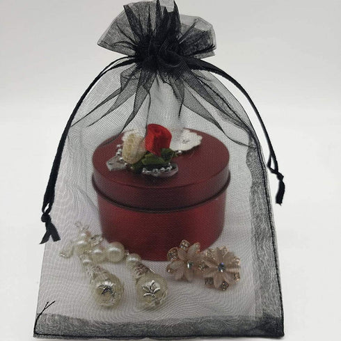 100 Pcs Per Pack 5x7 Black Gifts Wrap Bags, Organza Sheer Fabric Drawstring Transparent Mesh Bags for Favor