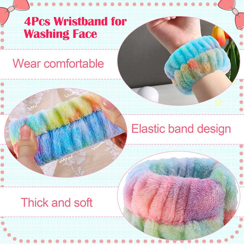 WSYUB Spa Headband and Wristband Set, 6pcs Gorgeous Tie Dye Color Cosmetic Headband for Washing Face