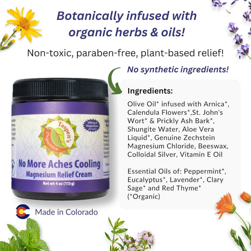 Magnesium No More Aches Cooling Cream - Fast-Acting Formula for Muscle & Joint Discomfort, Natural Ingredients,