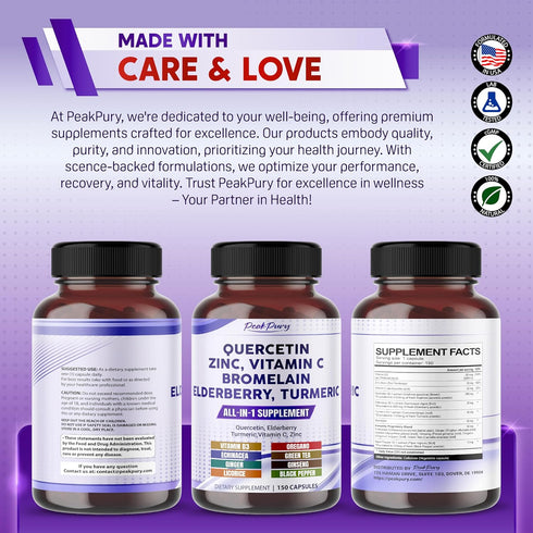 Quercetin 8000mg, Elderberry 6000mg, Turmeric 5000mg, Vitamin C 100mg, Zinc 50mg - Immunity Support, Made in USA