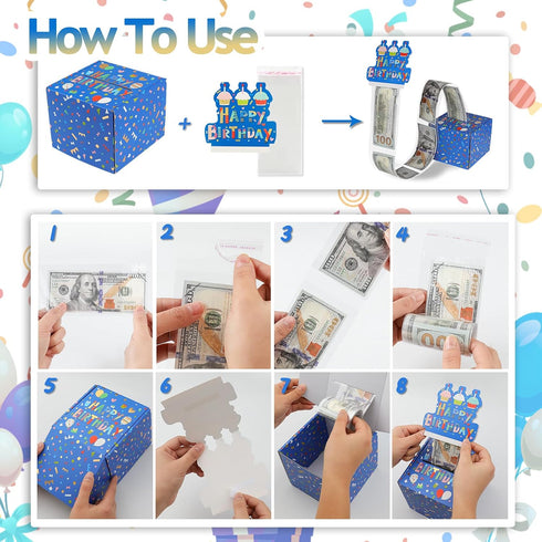 Keencopper 48Pcs Birthday Money Box for Cash Gift, Surprise Money Roll Gift Box with Pull Out Card and Bags