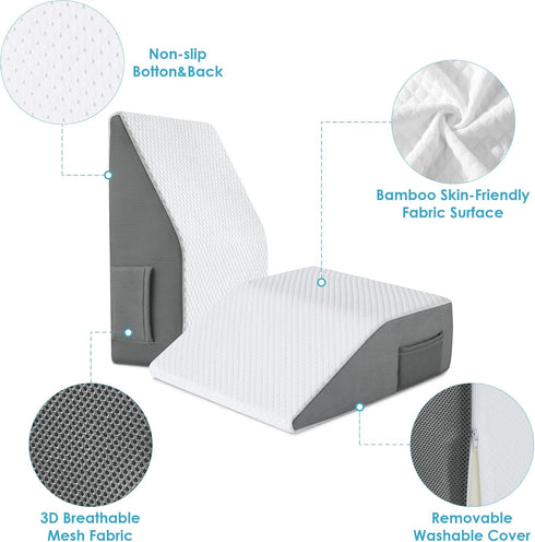 Cozymaker Cooling Gel Memory Foam Wedge Pillows for After Surgery, Adjustable Leg Elevation for Swelling, Pain Relief