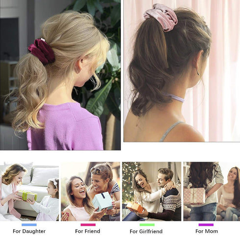 Velvet Scrunchies Hairbands Bulk Pack - Jumbo Large Hair Ties for Thick Curly Hair, No Crease Soft Elastic Accessories
