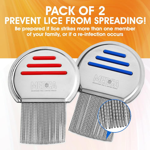Lice Comb - Pack of 2 Stainless Steel Professional Combs for Lice Treatment, Best Results for Kids & Adults