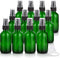 JUVITUS 2 oz Green Glass Boston Round Bottle with Black Fine Mist Spray, 12 Pack + Funnel