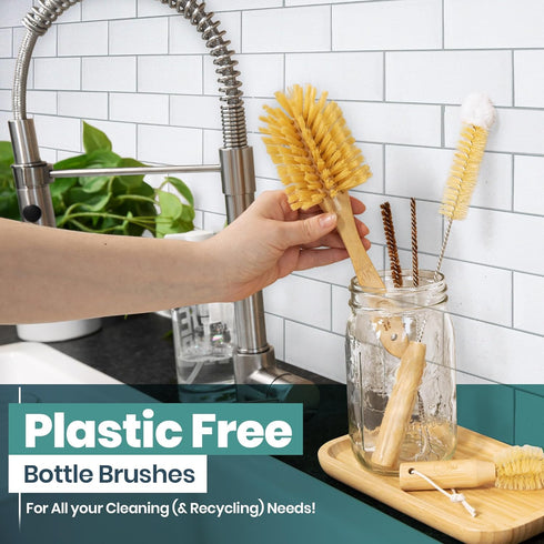 Bottle and Straw Brush Cleaning Set - Eco-Friendly Bamboo Bottle Brush, All in One Cleaning Set