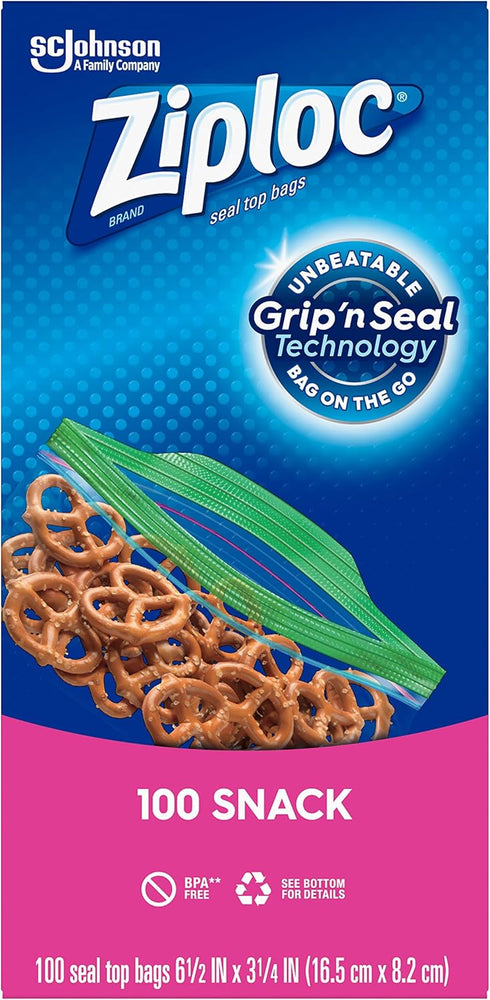 Pack, 100-pack Ziploc Snack Bags, Value