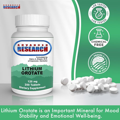Dr. Hans Nieper Lithium Orotate 5mg, 200 Count, Lab Tested, Vegan Friendly