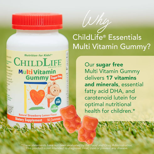 CHILDLIFE ESSENTIALS Kids Multivitamin Gummies, Natural Strawberry Lemon, 90 Gummies, Vitamins with DHA & Lutein