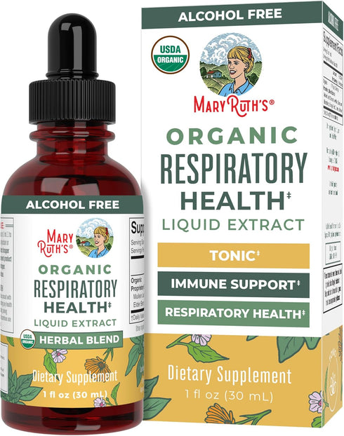 MaryRuth Organics USDA Organic Respiratory Health Liquid Drops with Mullein Leaf, Marshmallow Root & Elderberry - 1 Fl