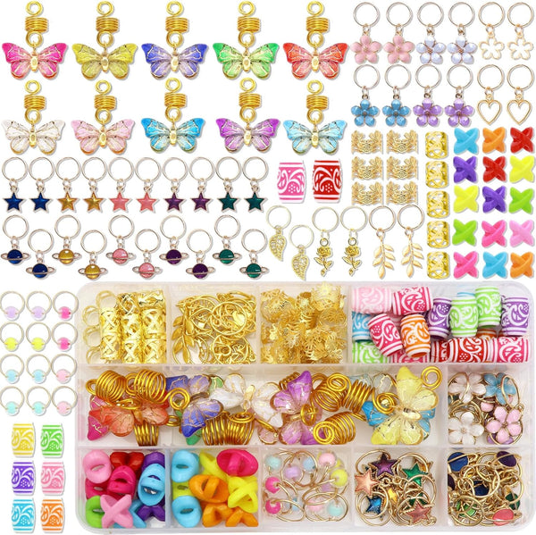 NAISKA 140Pcs Gold Butterfly Hair Jewelry, Colorful Star Flowers Loc Dreadlocks Accessories for Braid
